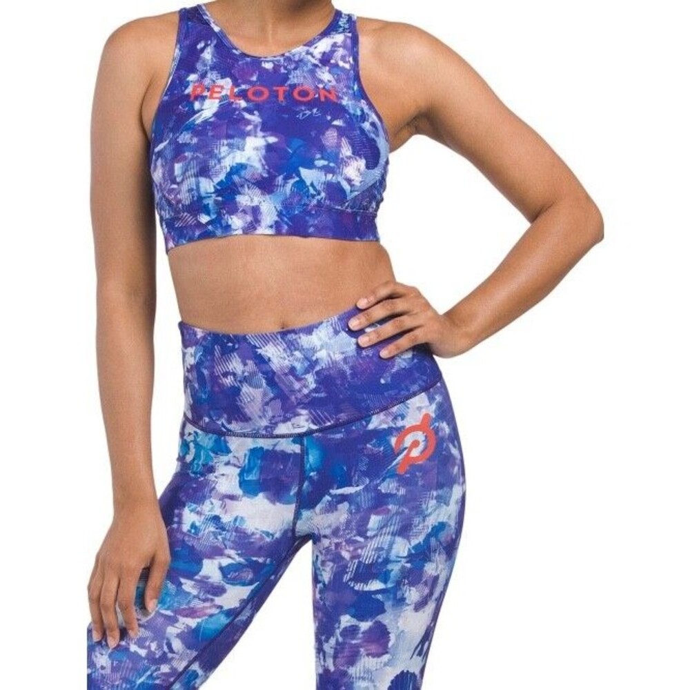 WITH Peloton Sports Bra, High neck, Blue Moves, Medium, Spin, New! Retail $56